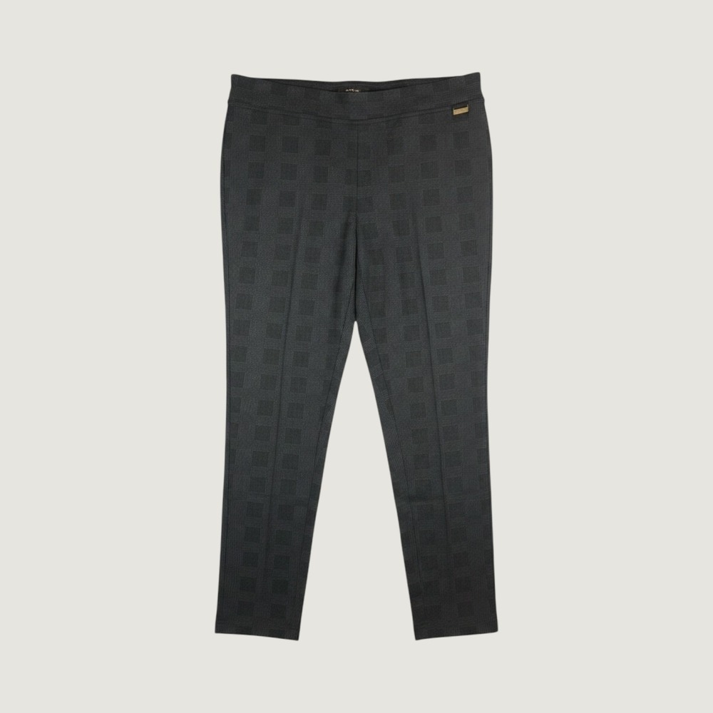 Calvin Klein Womens Plaid Straight Leg Stretchy Pants XL Black Gray Comfort